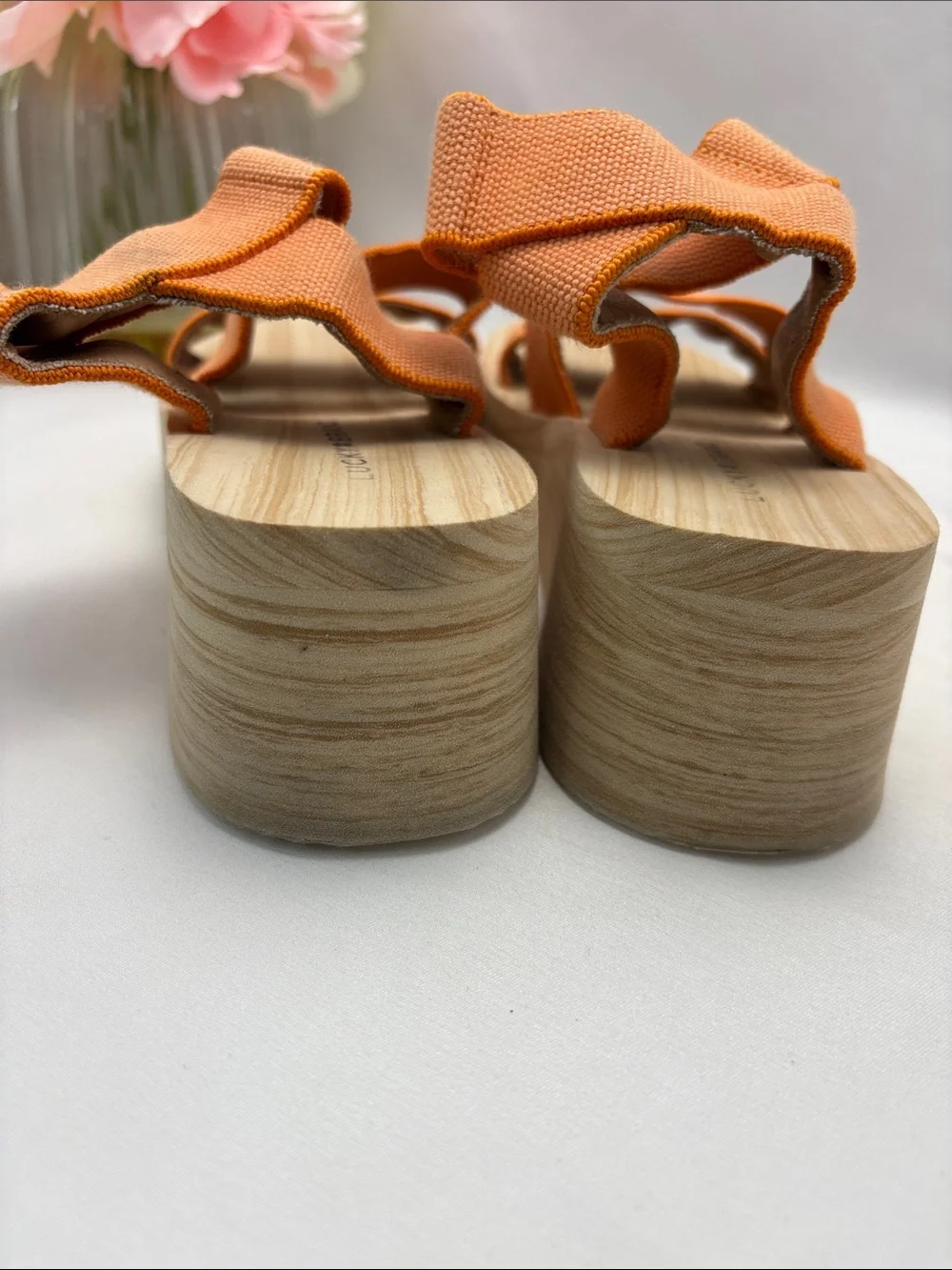 Lucky‎ Brand Women’s 5 Orange Platform Sandals with Wood-Effect Wedge #365 OBO
